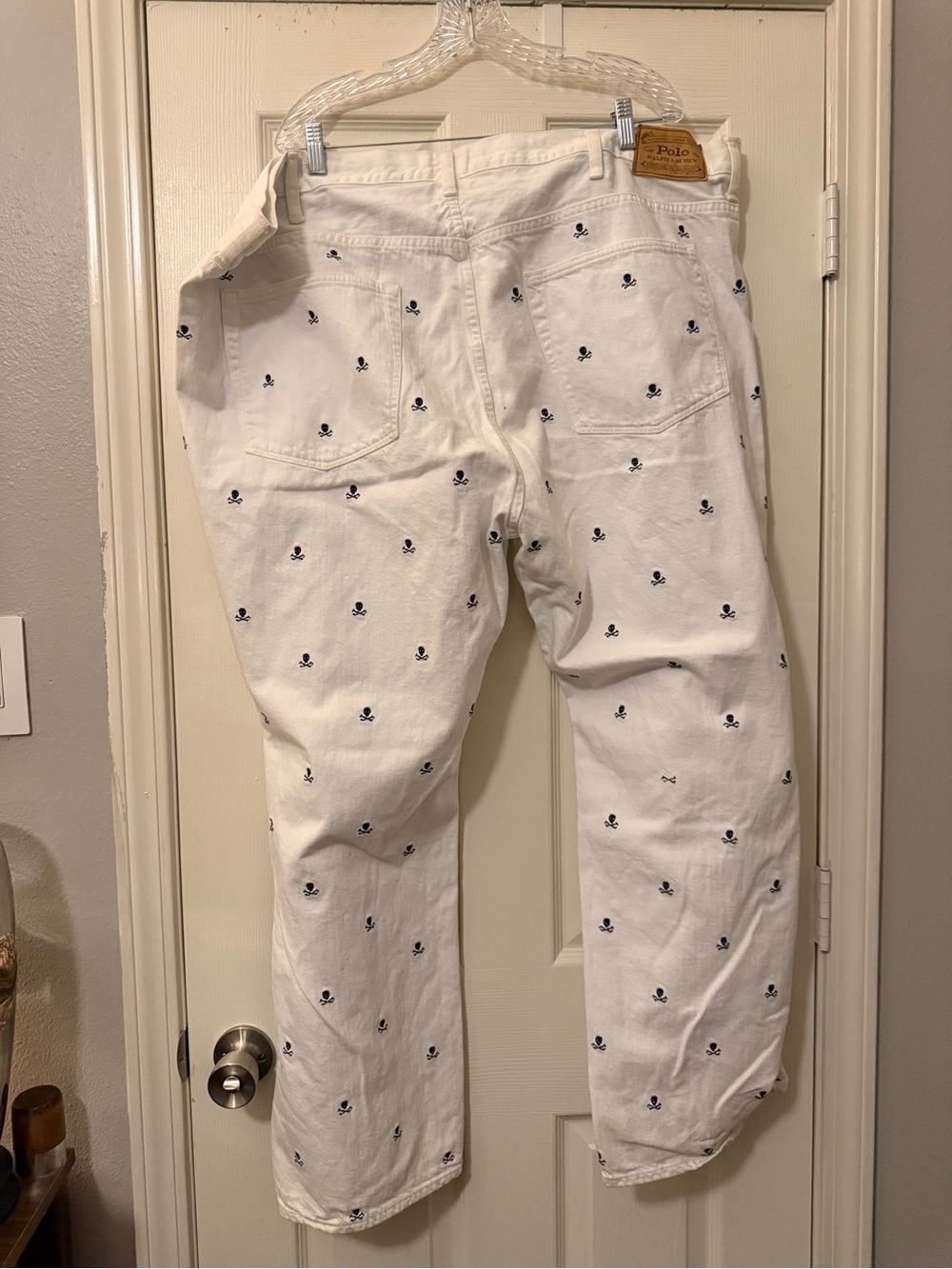 Polo Ralph Lauren Men's 48x30 White Skull Embroidered Jeans